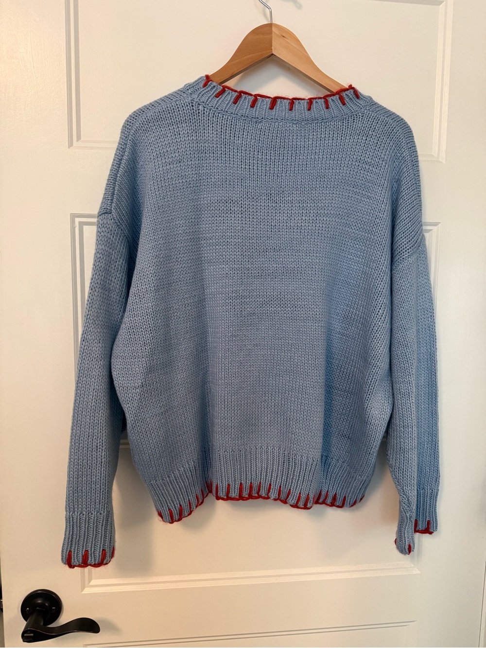 Bailey Rose Light Blue Sweater with Red Lobster Stitch Detail - Picture 2 of 4